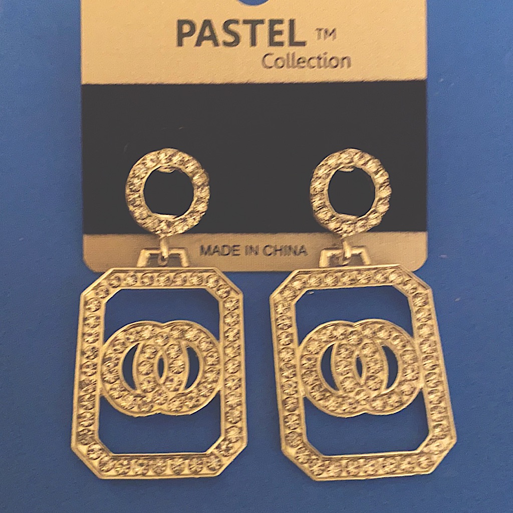 Rhinestone Stone Silver Earrings Pierced.